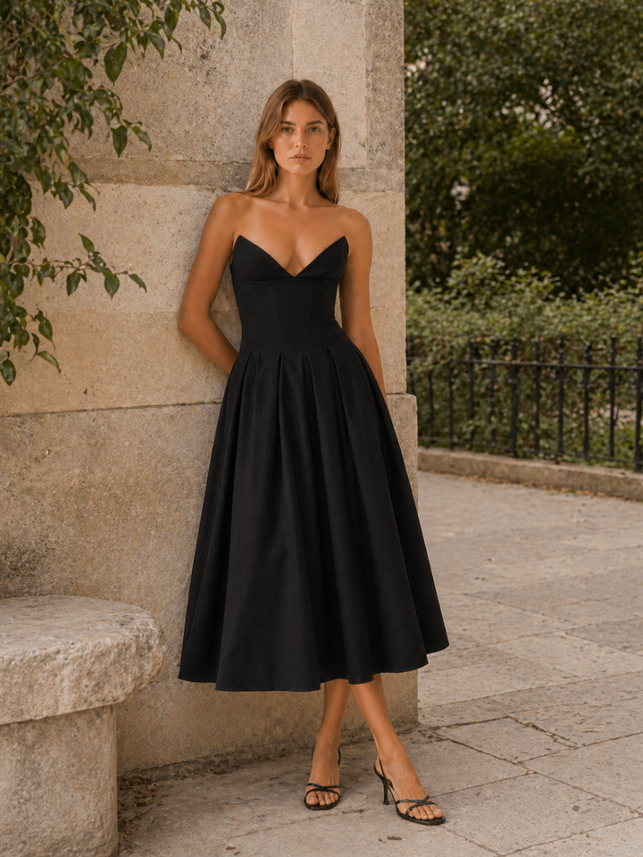Vivienne | Corset Midi Dress with Full Skirt