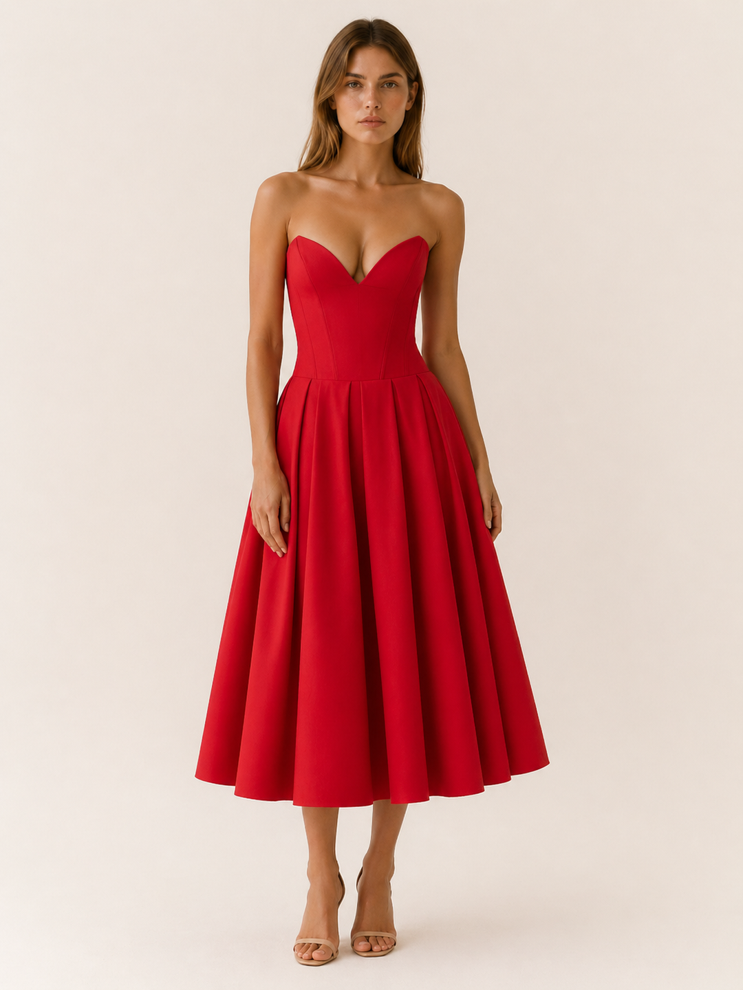 Vivienne | Corset Midi Dress with Full Skirt