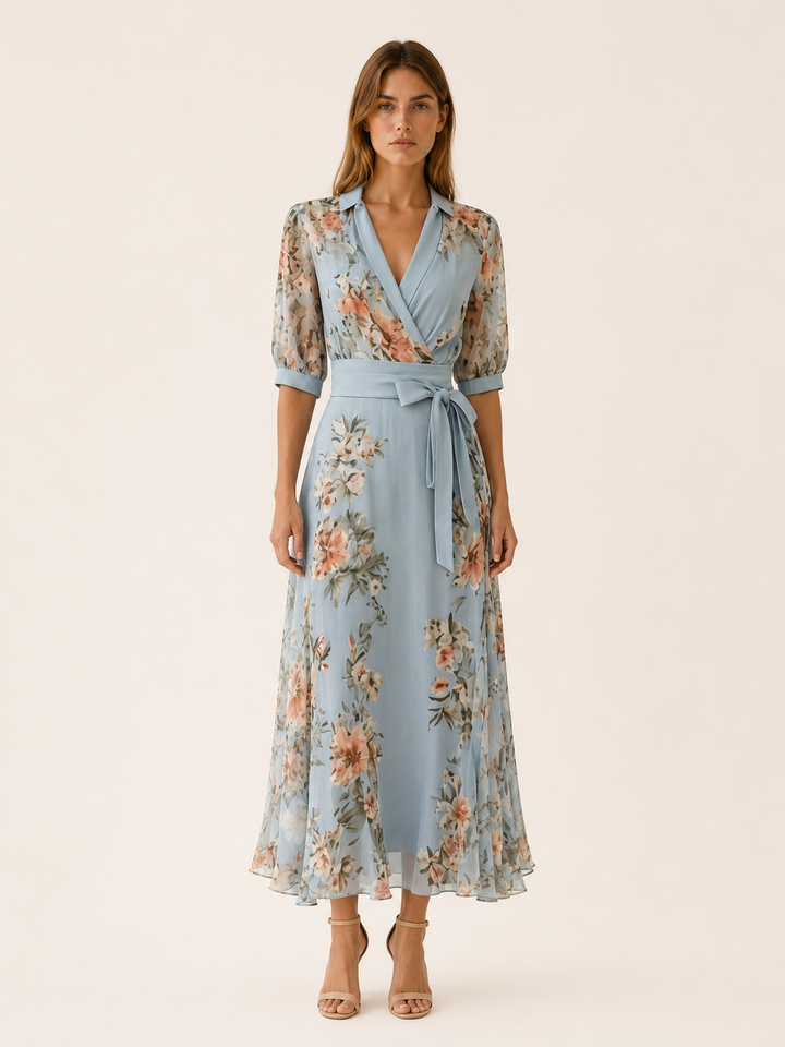 Wren | Floral Maxi Dress with V Neck and Tie Waist