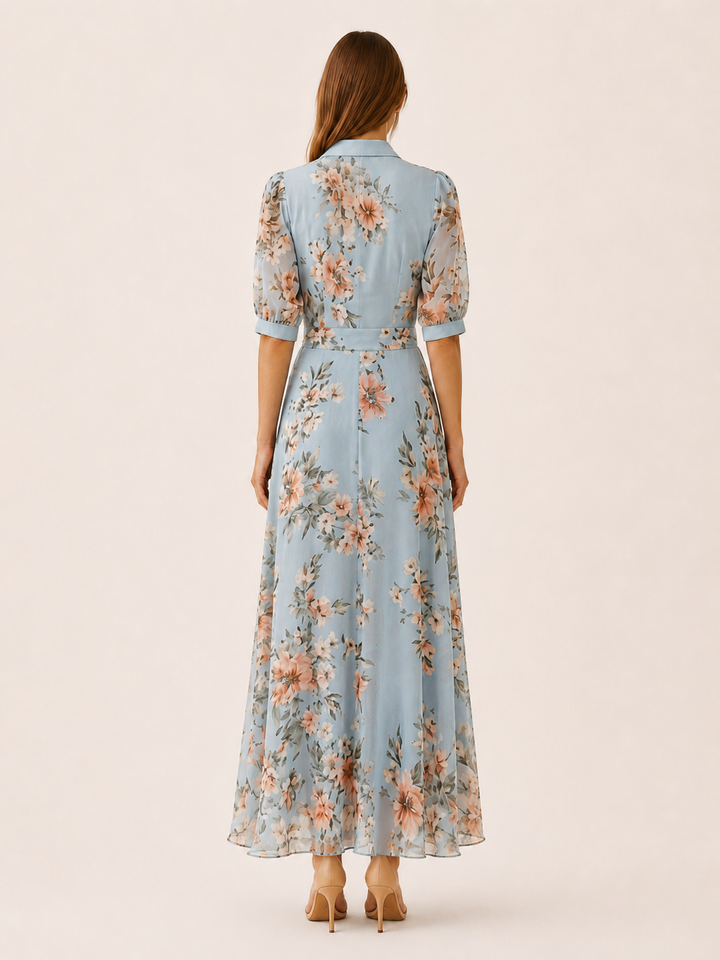 Wren | Floral Maxi Dress with V Neck and Tie Waist
