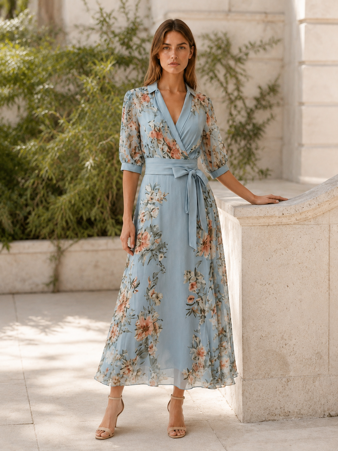 Wren | Floral Maxi Dress with V Neck and Tie Waist