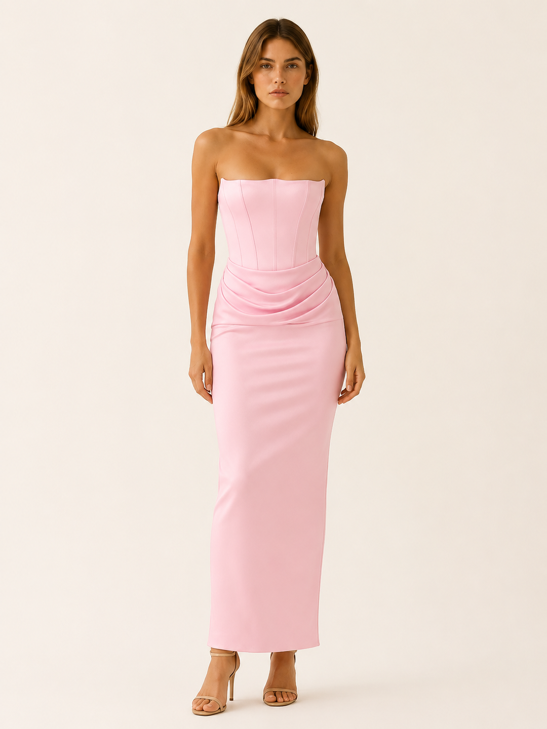 Xanthe | Strapless Maxi Dress with Draped Waist