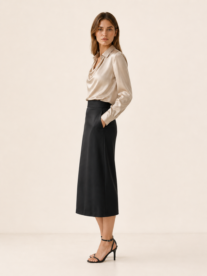 Yvette | Satin Top with Pleated Neckline