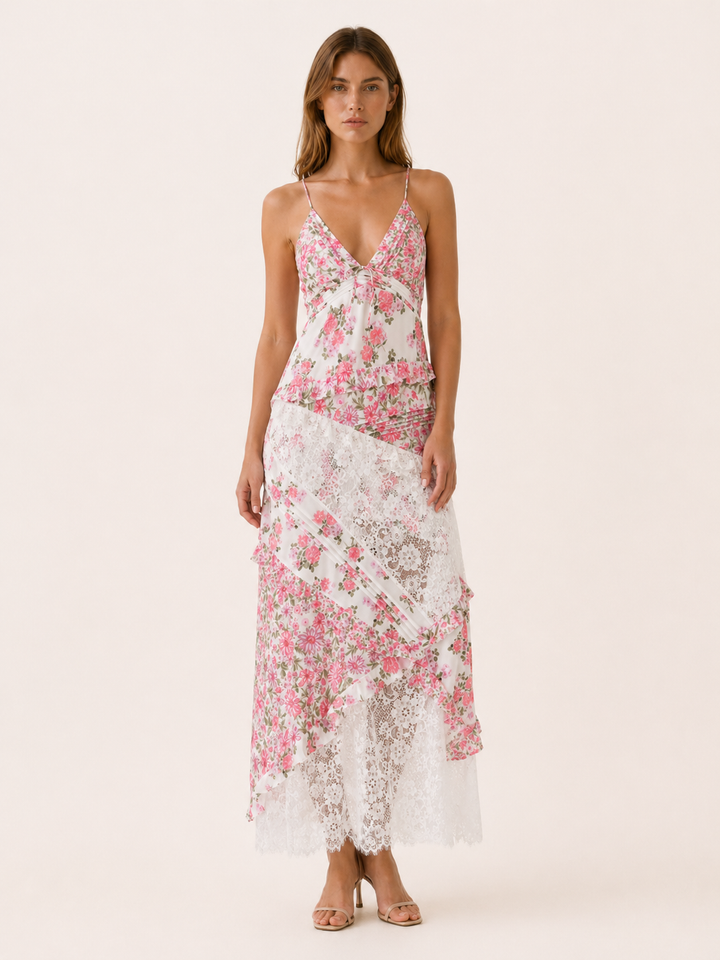 Zaria | Floral Lace Maxi Dress with Open Back