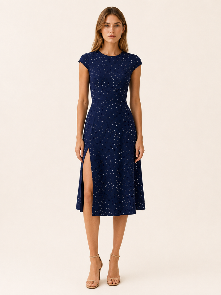 Zelda | Polka Dot Midi Dress with Cutout Back