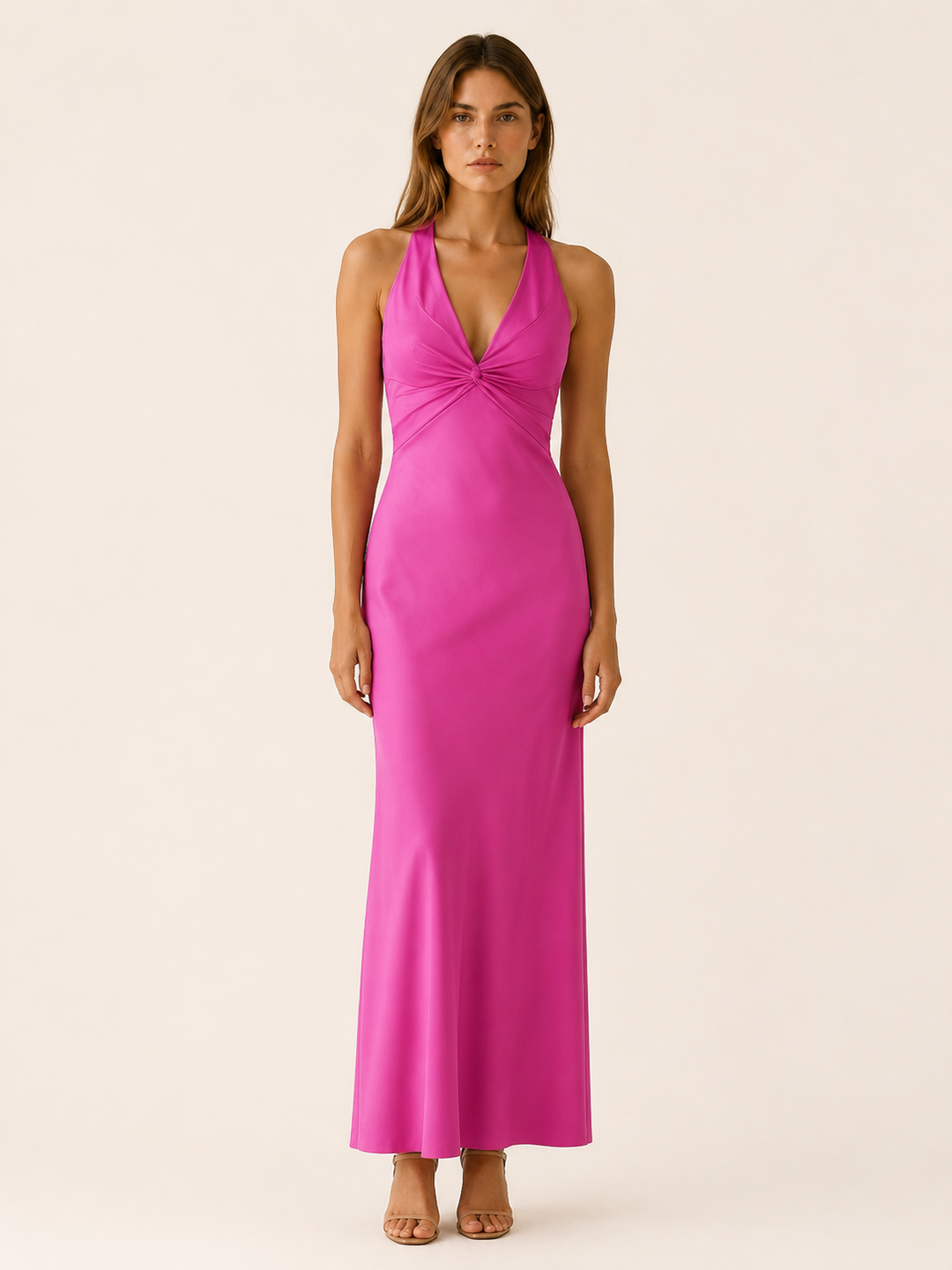 Zora | Halter Maxi Dress with V Neck and Tie Back