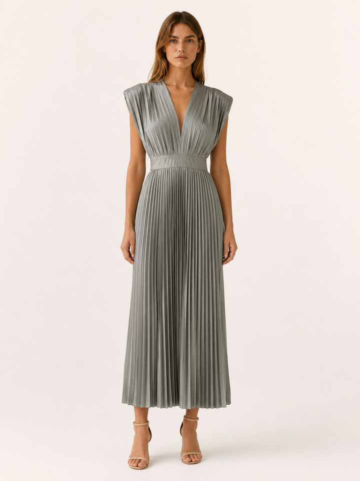 Zosia | Pleated Midi Dress with V Neck