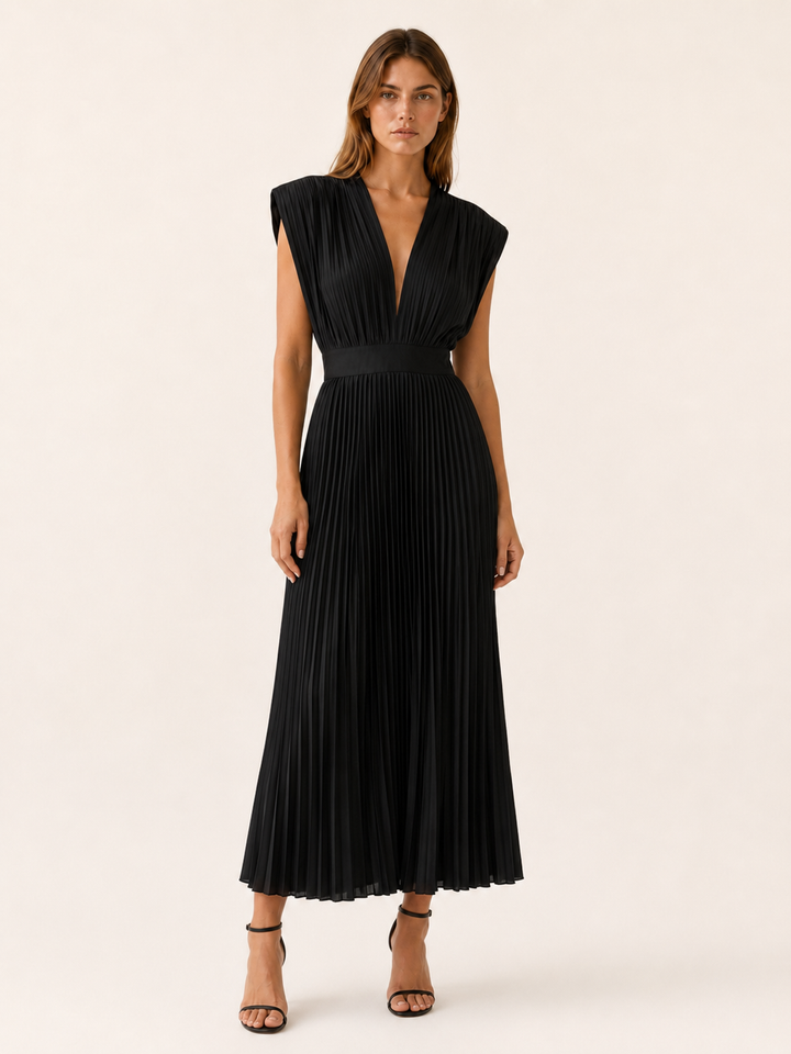 Zosia | Pleated Midi Dress with V Neck